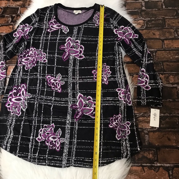 Style & Co Purple Windowpane Plaid & Floral Tunic Sweater NWT Size XXL Blouse - Picture 4 of 8